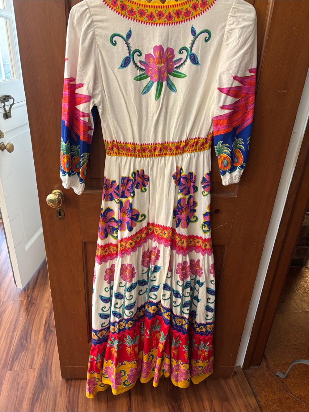 FARM Rio White Maxi Dress with Pink, Red, Blue & Yellow Floral Prints - Picture 2 of 4